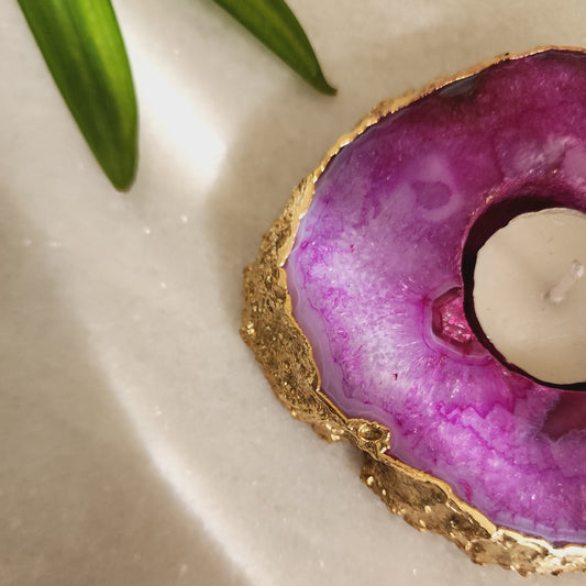 Pink Agate T-Light Holder