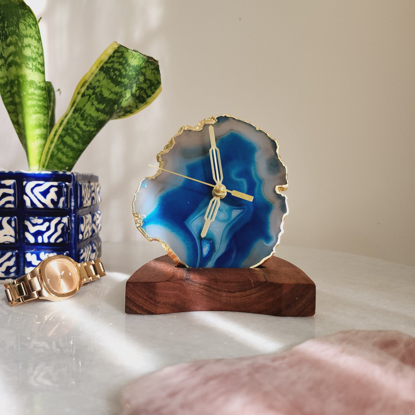 Blue Crystal Table Clock