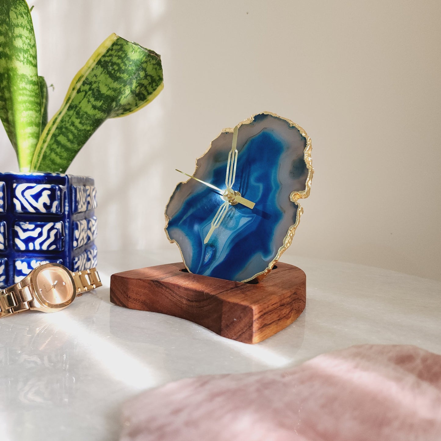 Blue Crystal Table Clock