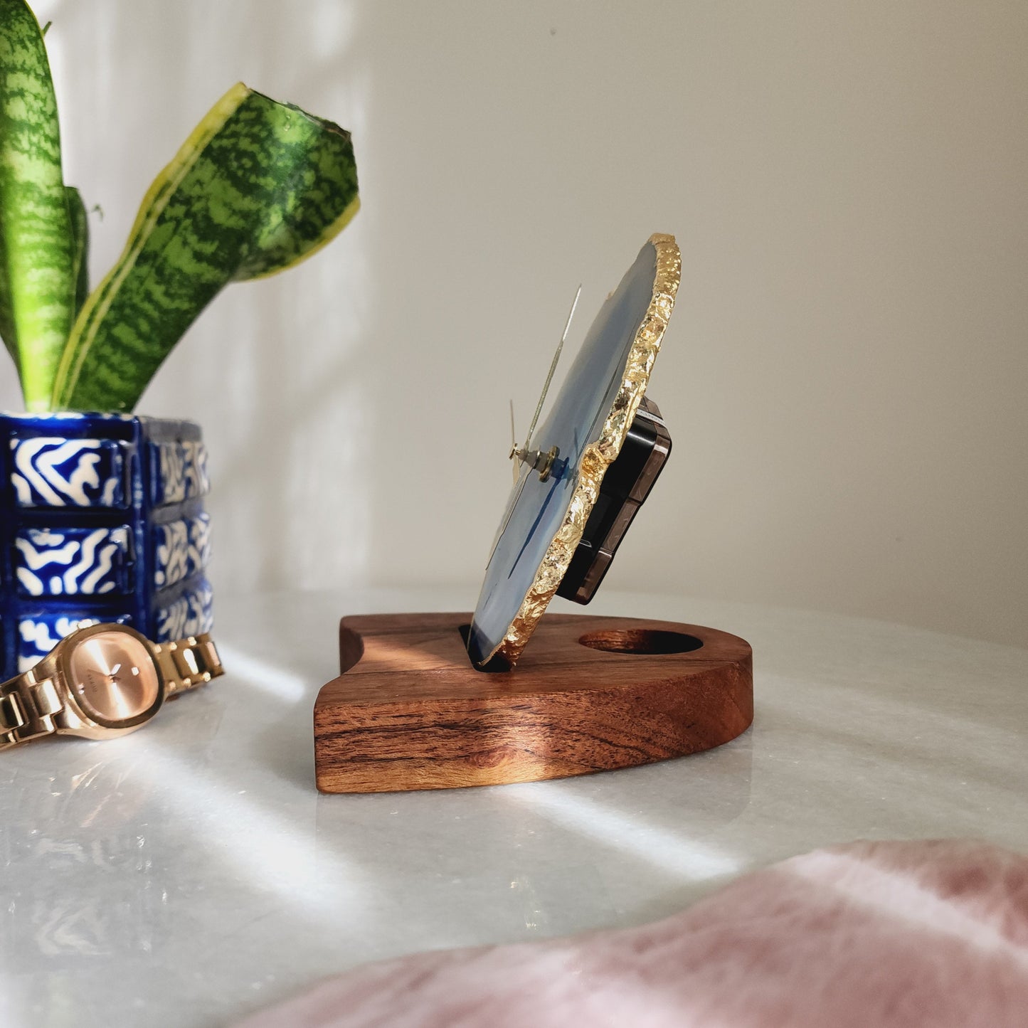 Luxury Gemstone Desk Clock for Housewarming & Anniversary Gifts