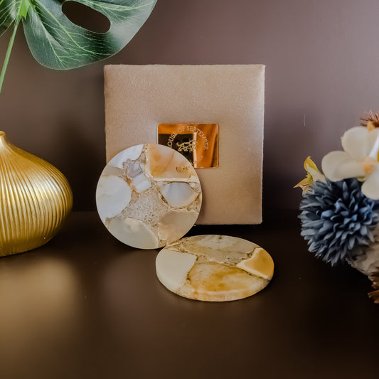 Natural Agate Coaster - Round ( Set of 2 )