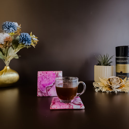 Pink Agate Coaster- Square ( set of 2 )