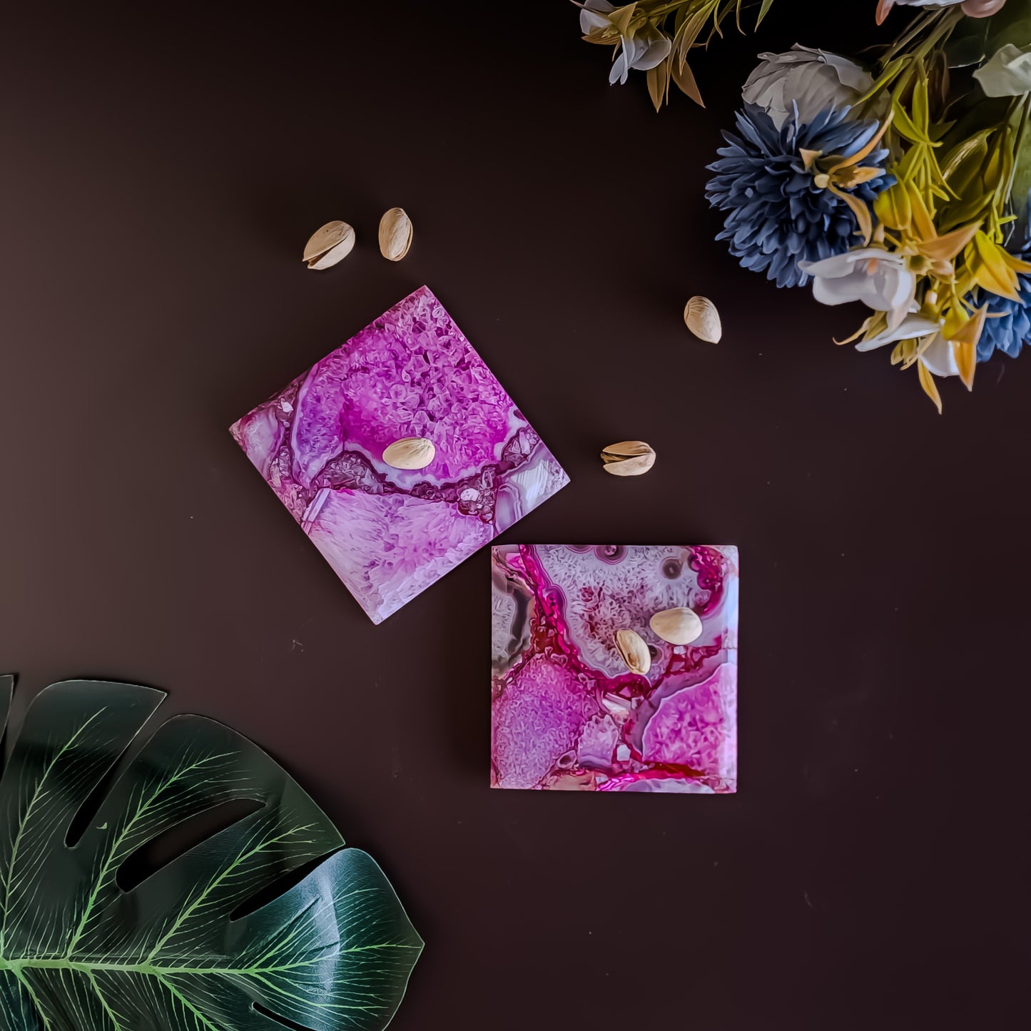 Pink Agate Coaster- Square ( set of 2 )