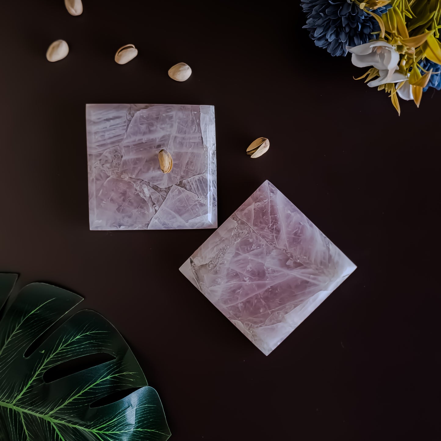 Rose Quartz Coaster- Square ( set of 2 )
