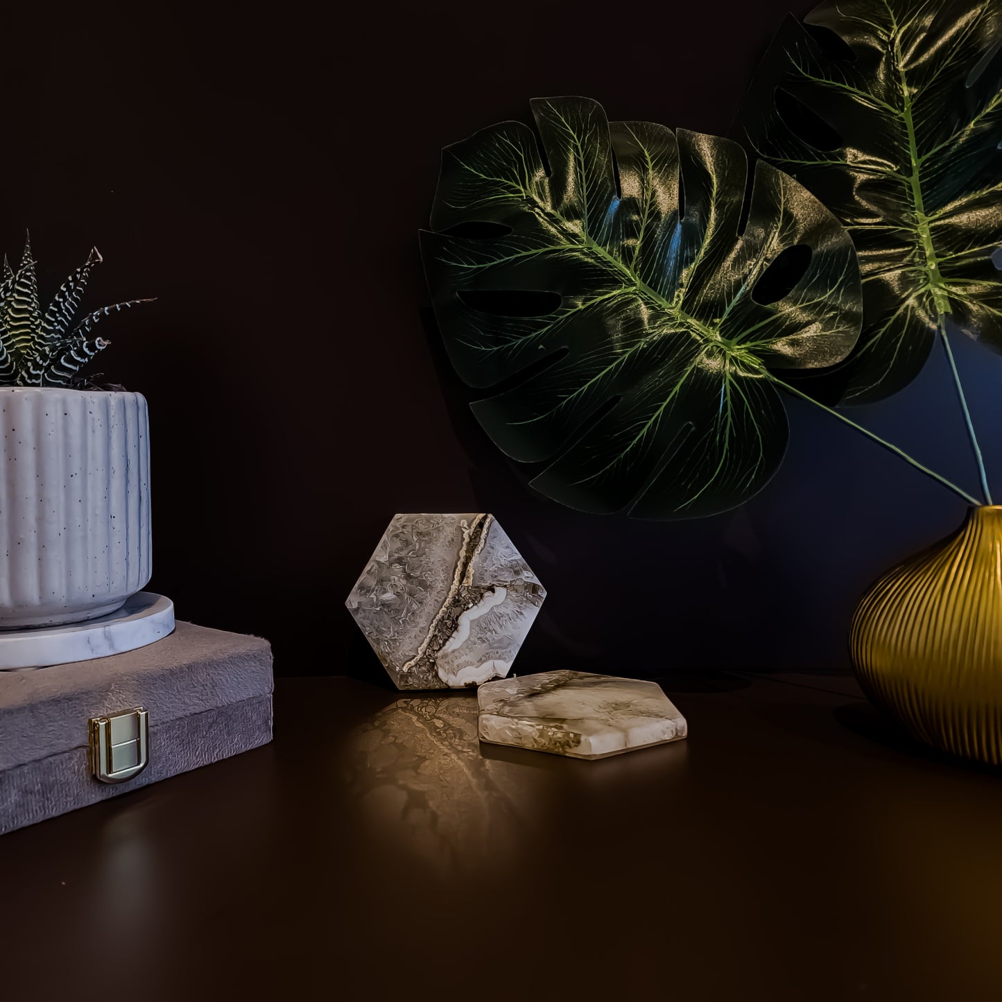 Natural Agate Coaster - Hexagon ( Set of 2 )