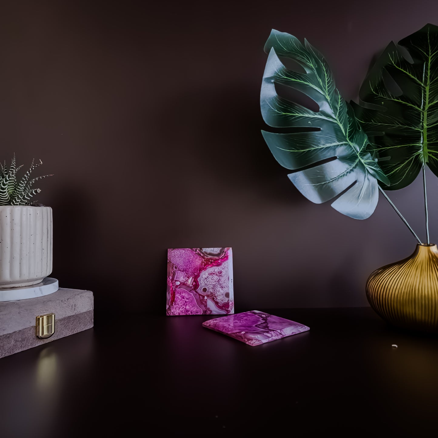 Pink Agate Coaster- Square ( set of 2 )
