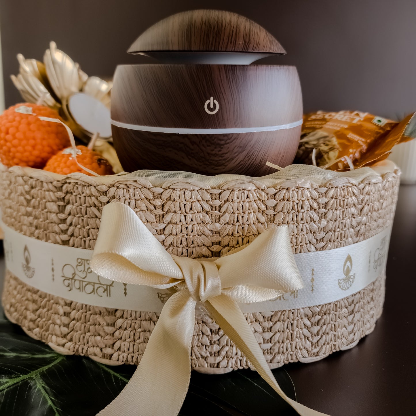Close-up of Terra Luxe hamper featuring earthy, rare, and exotic festive elements.