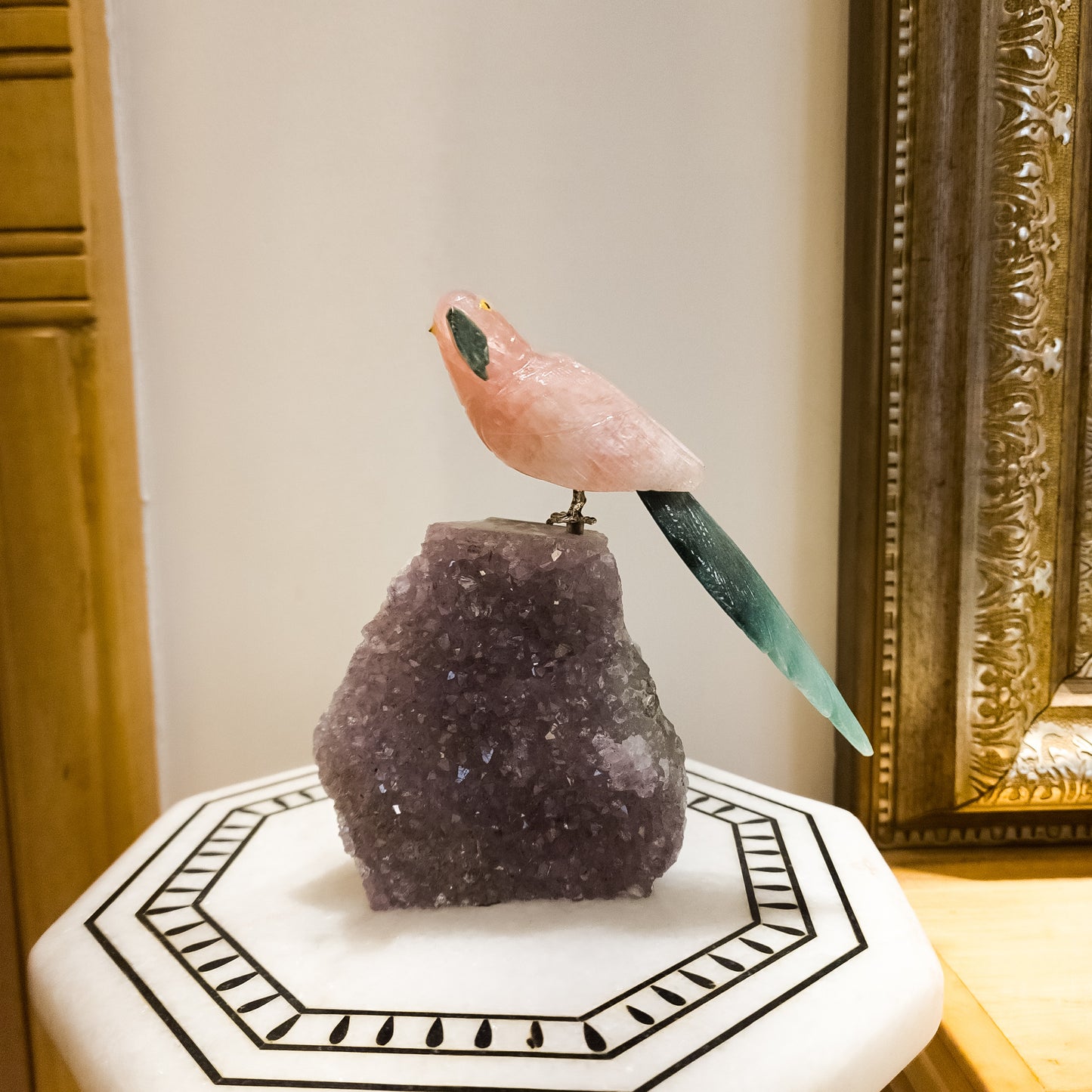 Rose Quartz & Green Aventurine Semi-Precious Stone Bird