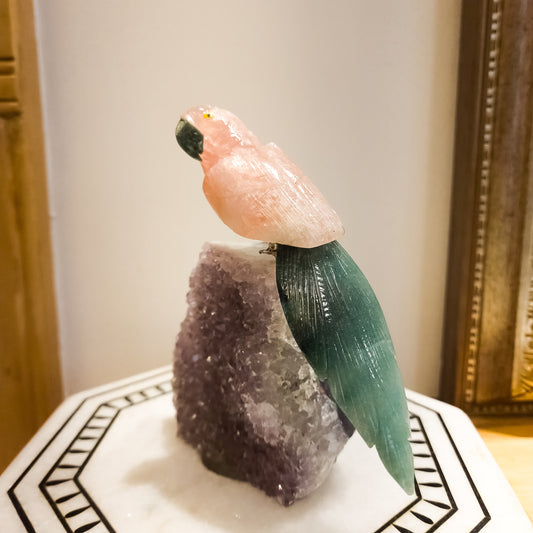 Rose Quartz & Green Aventurine Semi-Precious Stone Bird