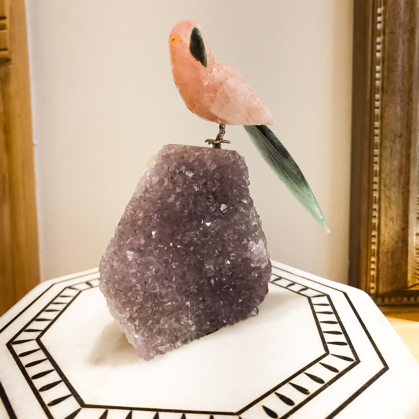 Rose Quartz & Green Aventurine Semi-Precious Stone Bird