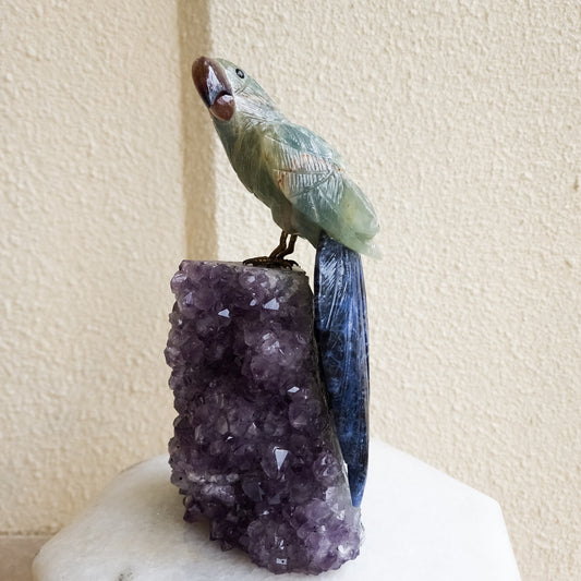 Aquamarine & Sodalite Carved Gemstone Bird