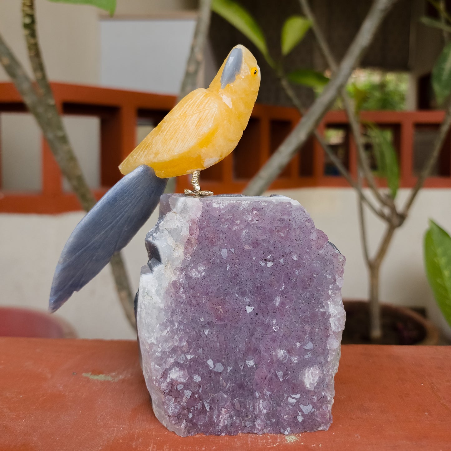 Yellow Aventurine & Kyanite Crystal Bird on Geode