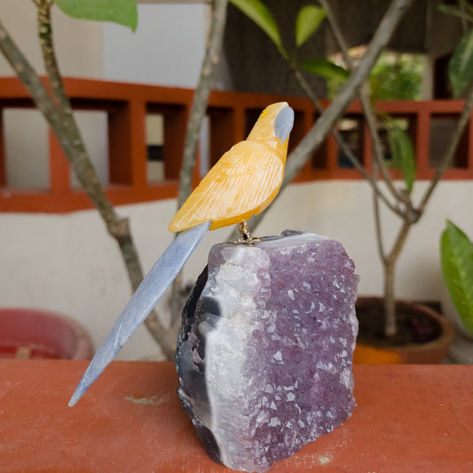 Yellow Aventurine & Kyanite Crystal Bird on Geode