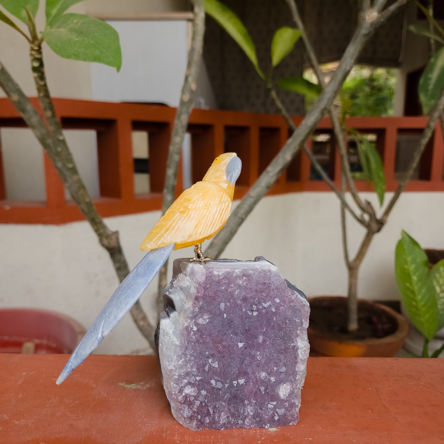 Yellow Aventurine & Kyanite Crystal Bird on Geode