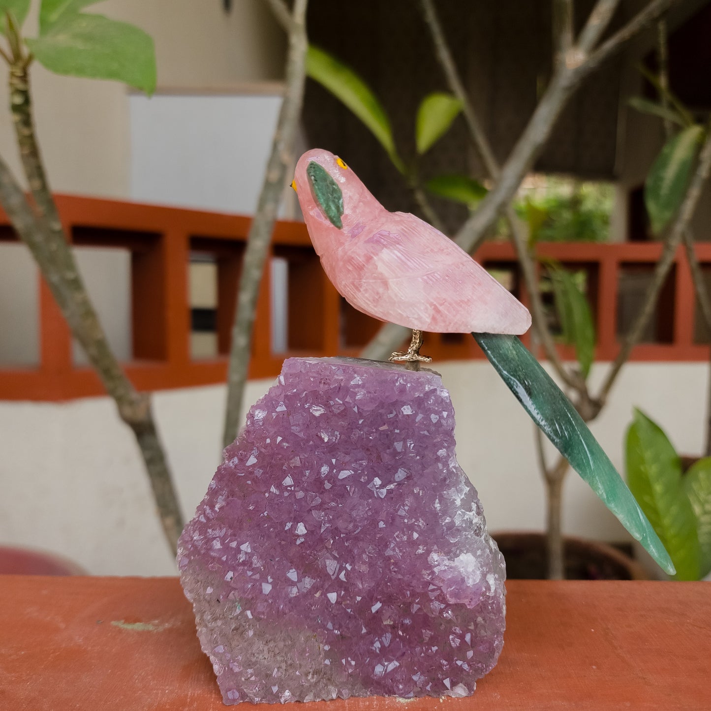 Rose Quartz & Green Aventurine Semi-Precious Stone Bird