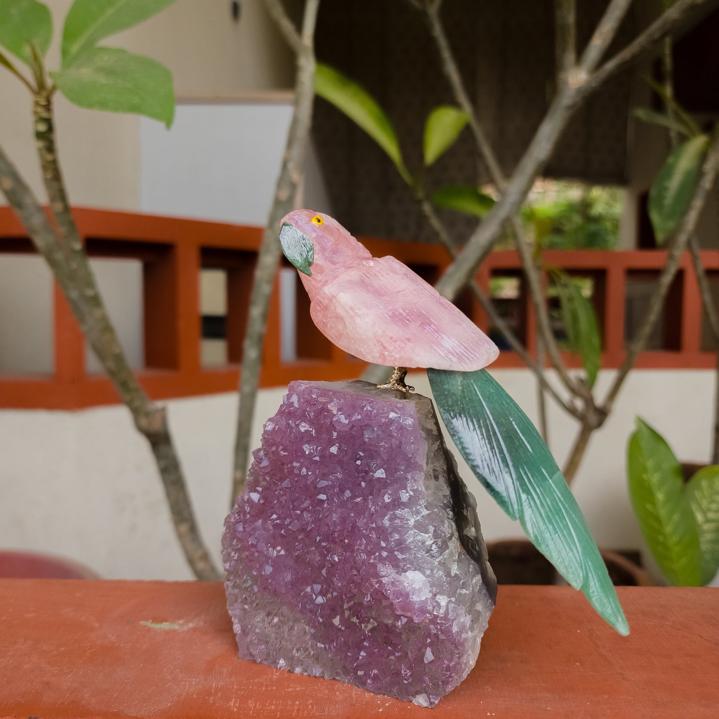 Rose Quartz & Green Aventurine Semi-Precious Stone Bird