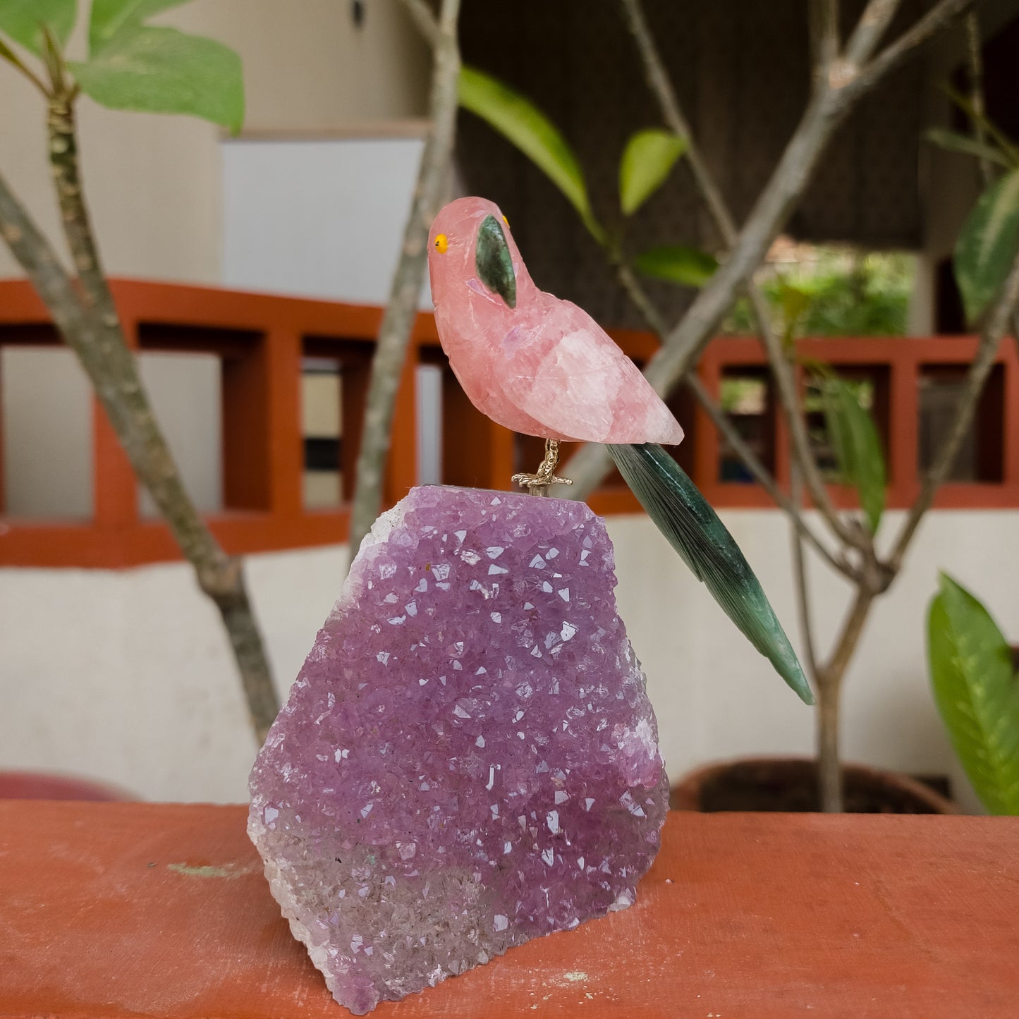 Rose Quartz & Green Aventurine Semi-Precious Stone Bird