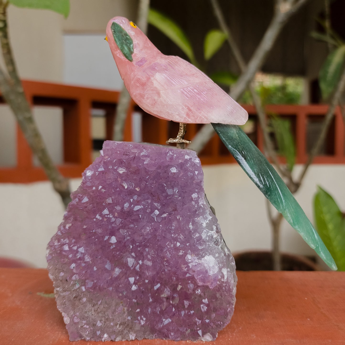 Rose Quartz & Green Aventurine Semi-Precious Stone Bird
