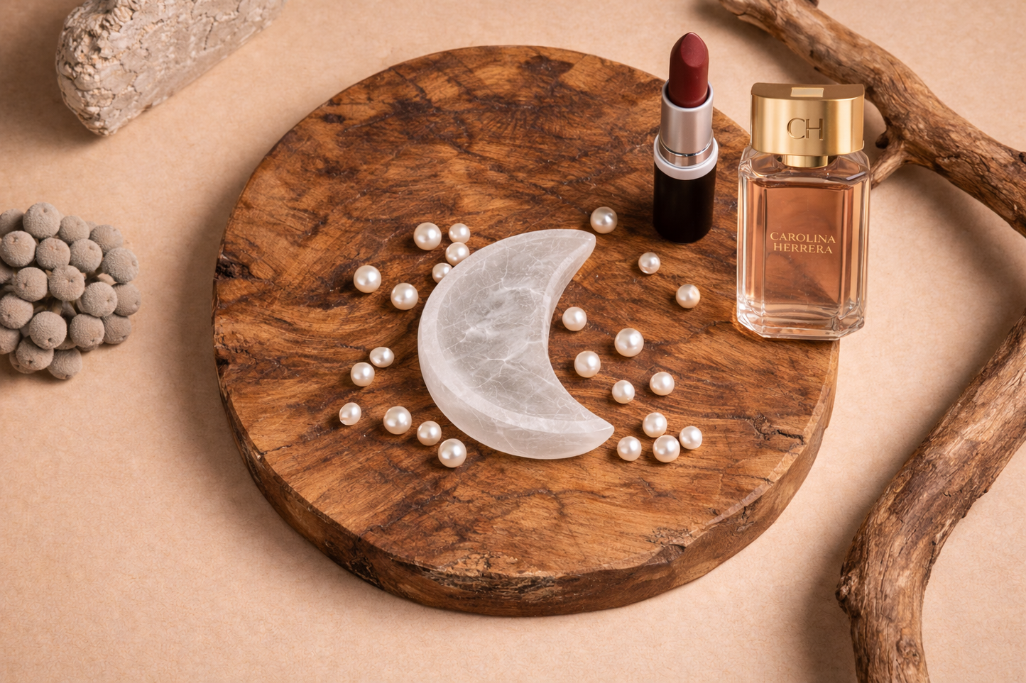 Selenite Moon Table Organizer for Crystal Storage & Spiritual Decor