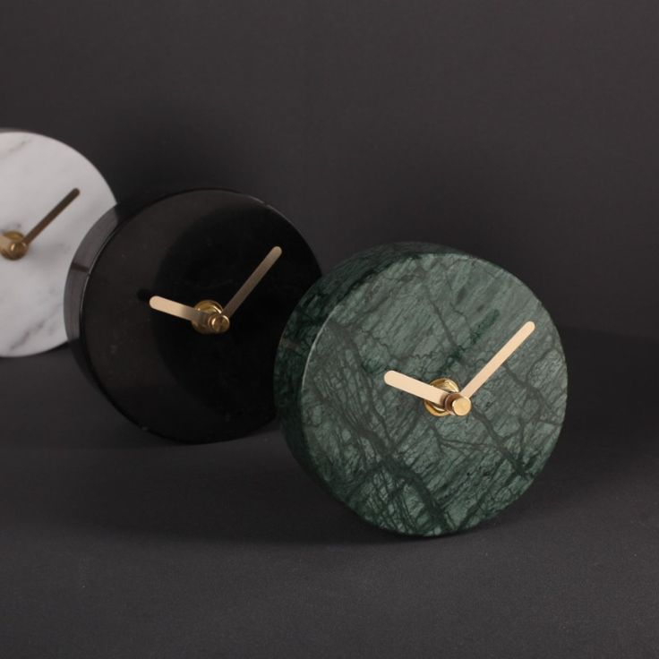 Luxury Green Marble Desk Clock with Brass Hands | Premium Stone Table Clock