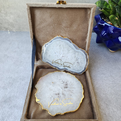 Premium Gemstone Coaster Set with names for Anniversary Hampers