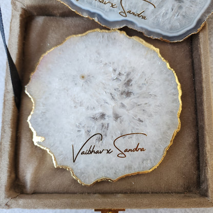 Premium Gemstone Coaster Set with names for Anniversary Hampers