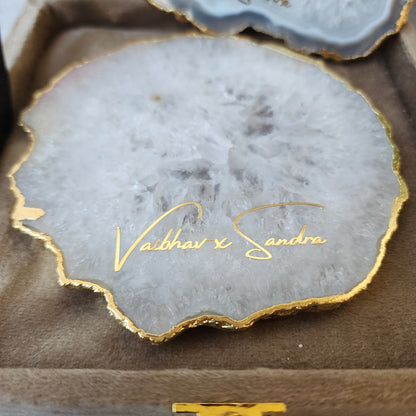 Premium Gemstone Coaster Set with names for Anniversary Hampers