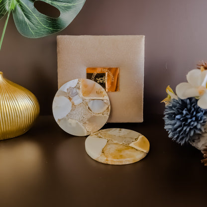 Natural Agate Coaster - Round ( Set of 2 )