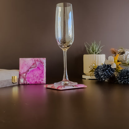 Pink Agate Coaster- Square ( set of 2 )