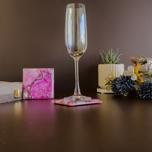 Pink Agate Coaster- Square ( set of 2 )