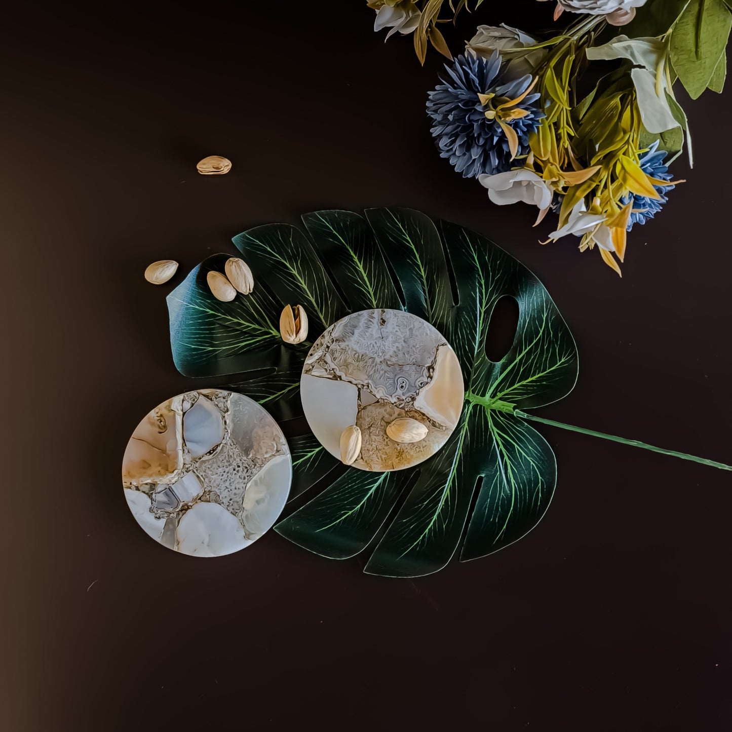 Natural Agate Coaster - Round ( Set of 2 )