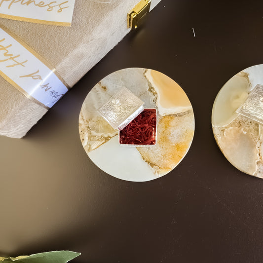 Natural Agate Kesar Elaichi Luxe Set ( Round )