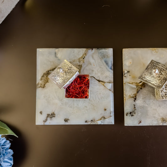 Natural Agate Kesar Elaichi Luxe Set( Square )