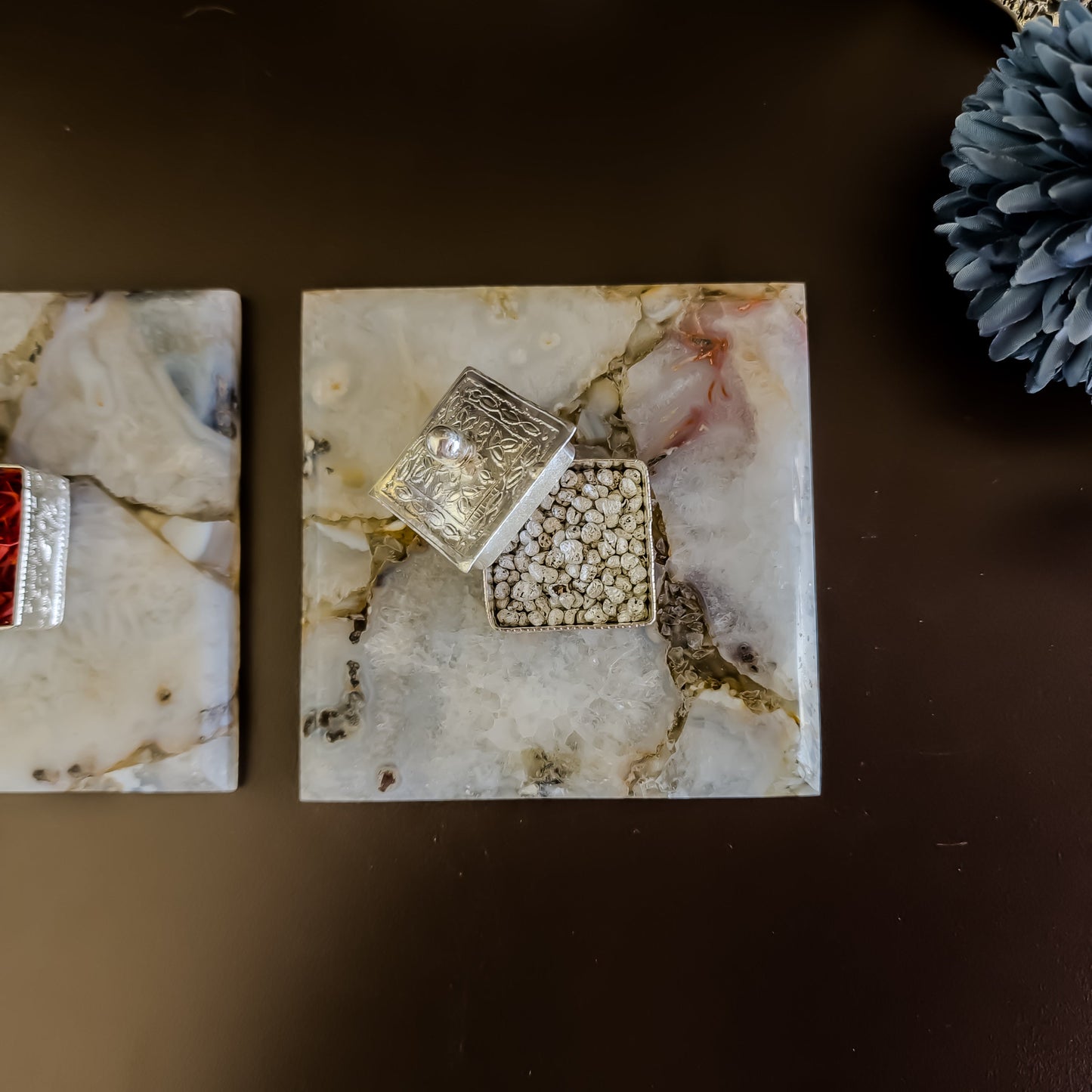 Natural Agate Kesar Elaichi Luxe Set( Square )