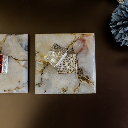 Natural Agate Kesar Elaichi Luxe Set( Square )