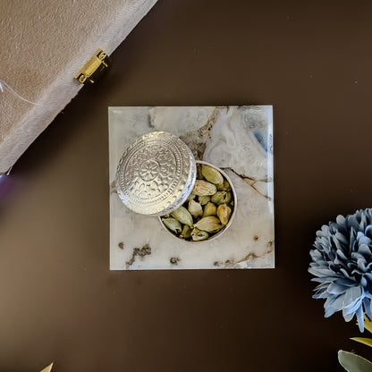 Natural agate square gemstone coaster with silver dibbi
