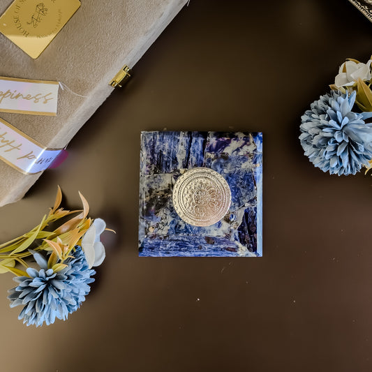 Sodalite square gemstone coaster with silver dibbi