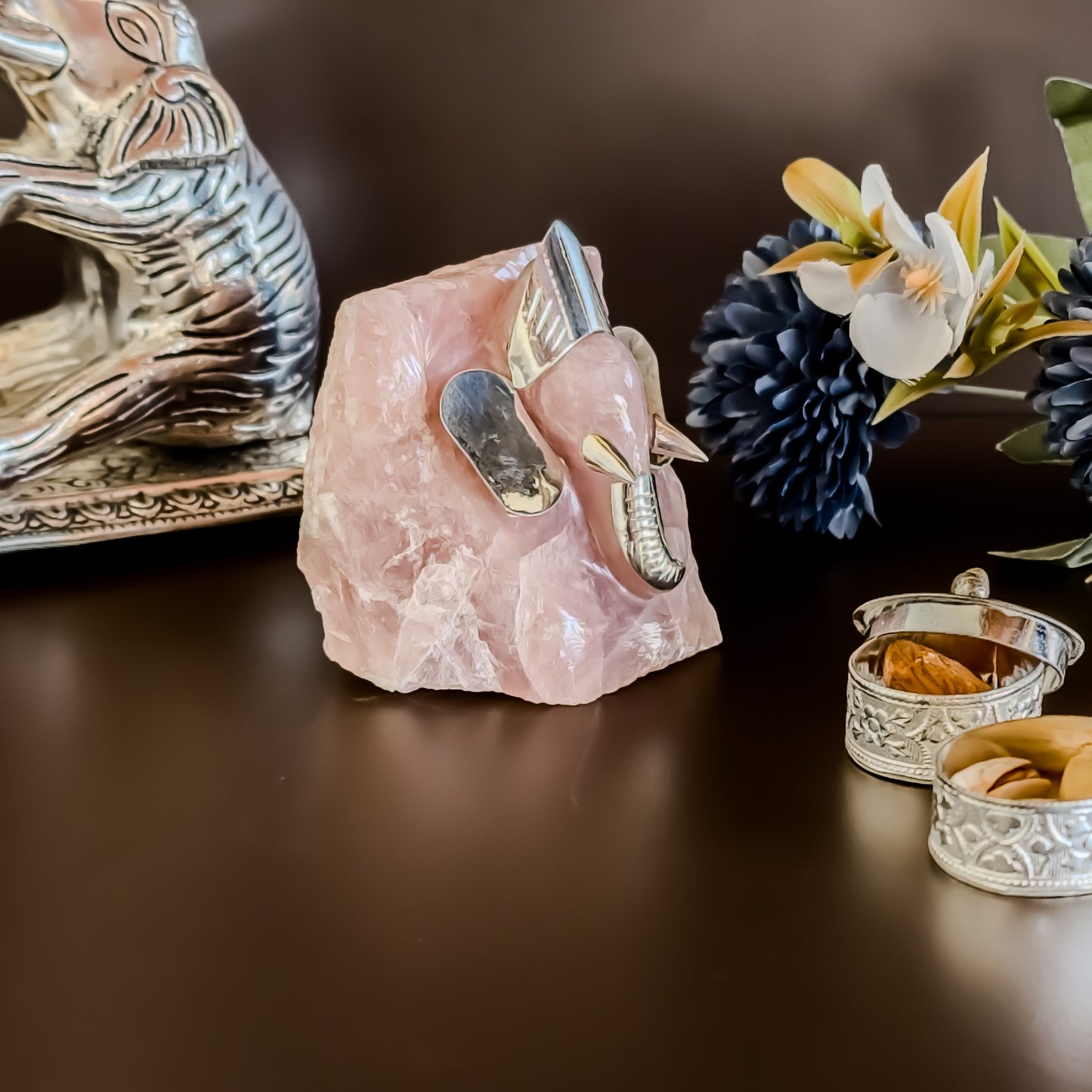 Ganesha Rose Quartz Figurine