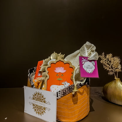 Shrinath Diwali hamper styled with heritage accents – premium luxury hampers for clients and corporates.