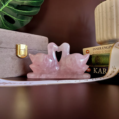 Rose Quartz Swan Gemstone Figurine