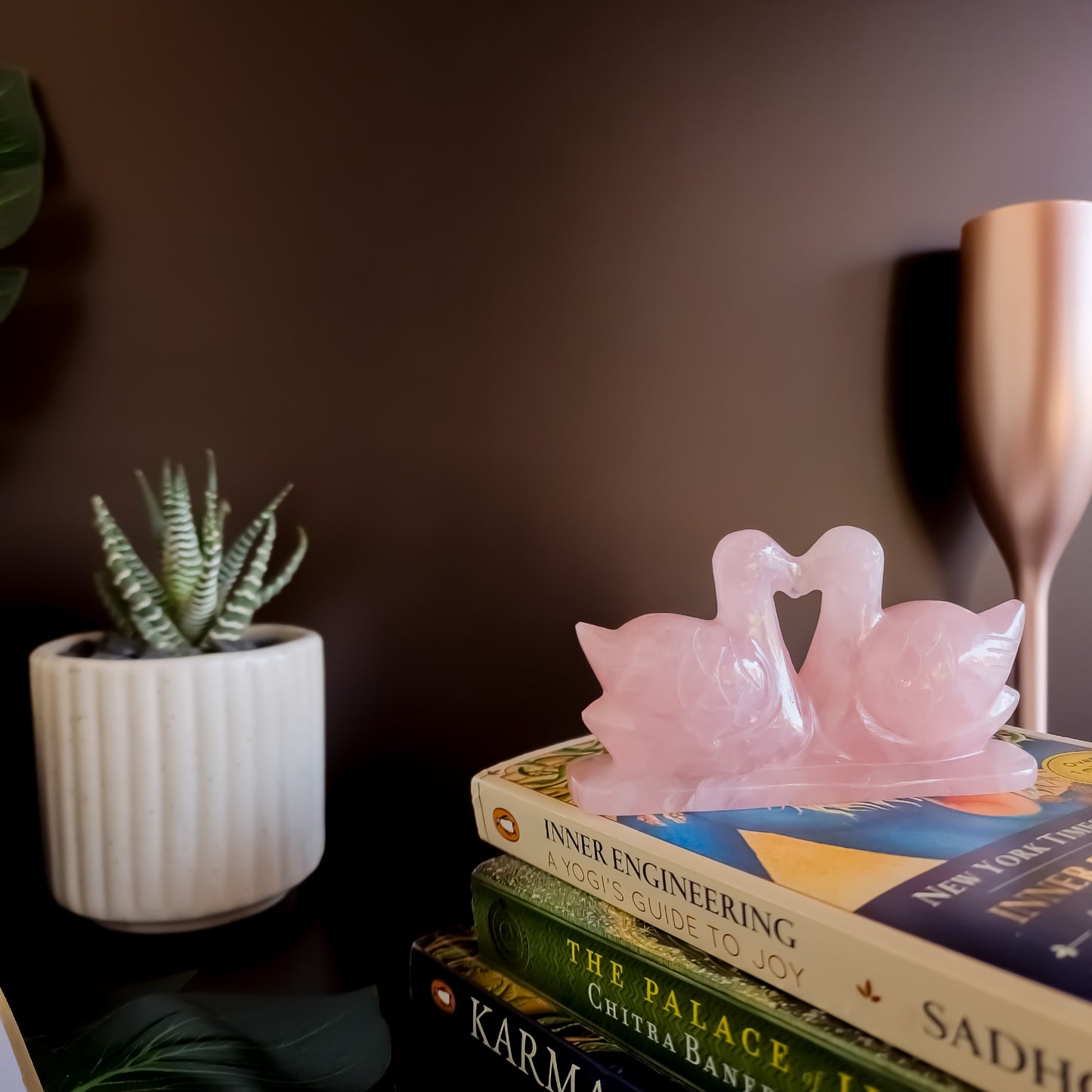 Rose Quartz Swan Gemstone Figurine