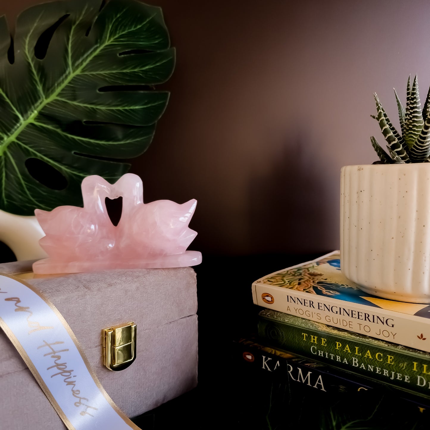 Rose Quartz Swan Gemstone Figurine