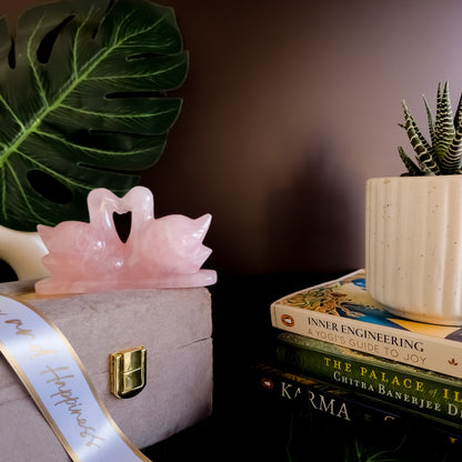 Rose Quartz Swan Gemstone Figurine