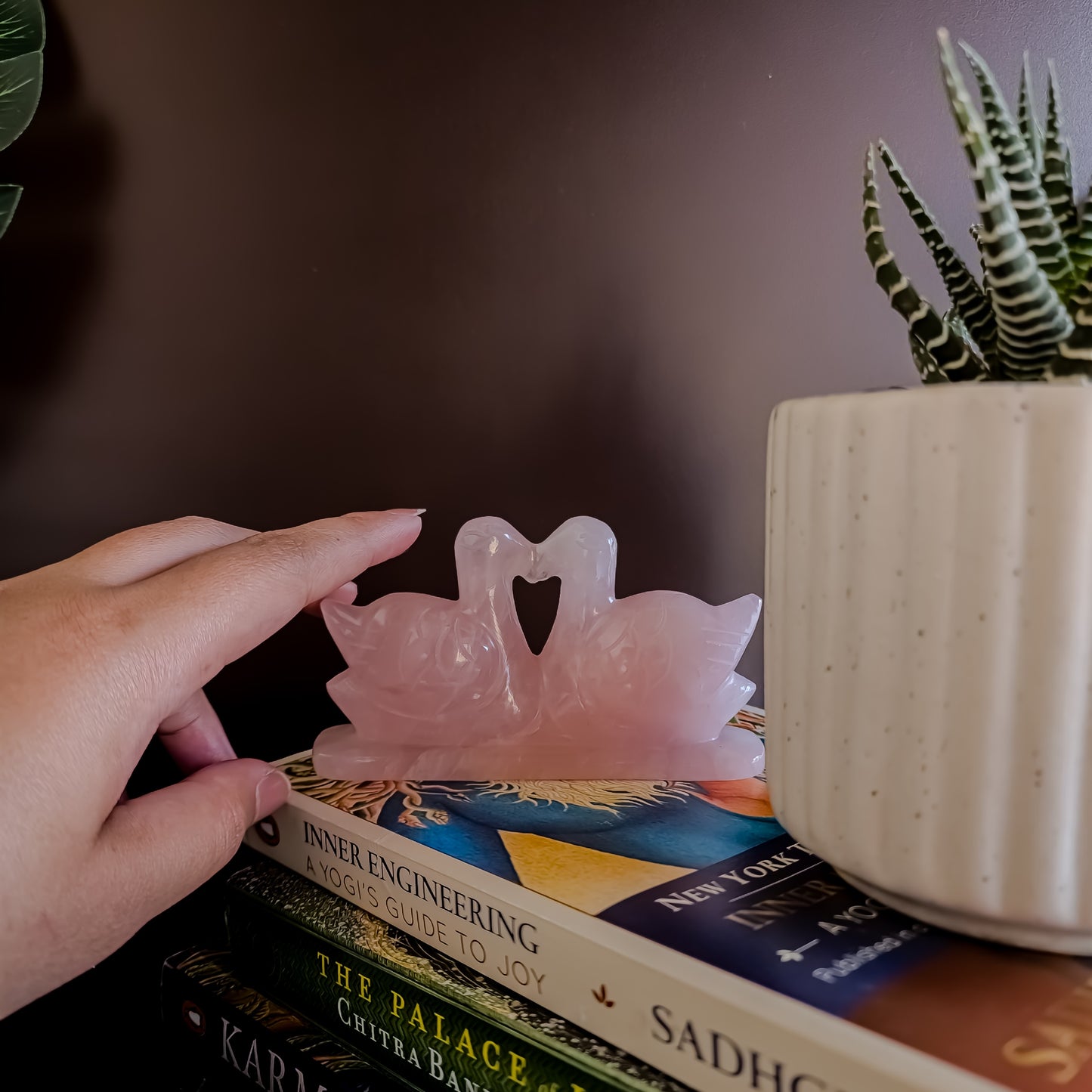 Rose Quartz Swan Gemstone Figurine