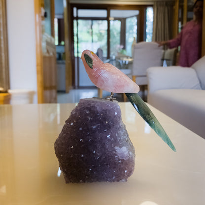 Rose Quartz & Green Aventurine Semi-Precious Stone Bird