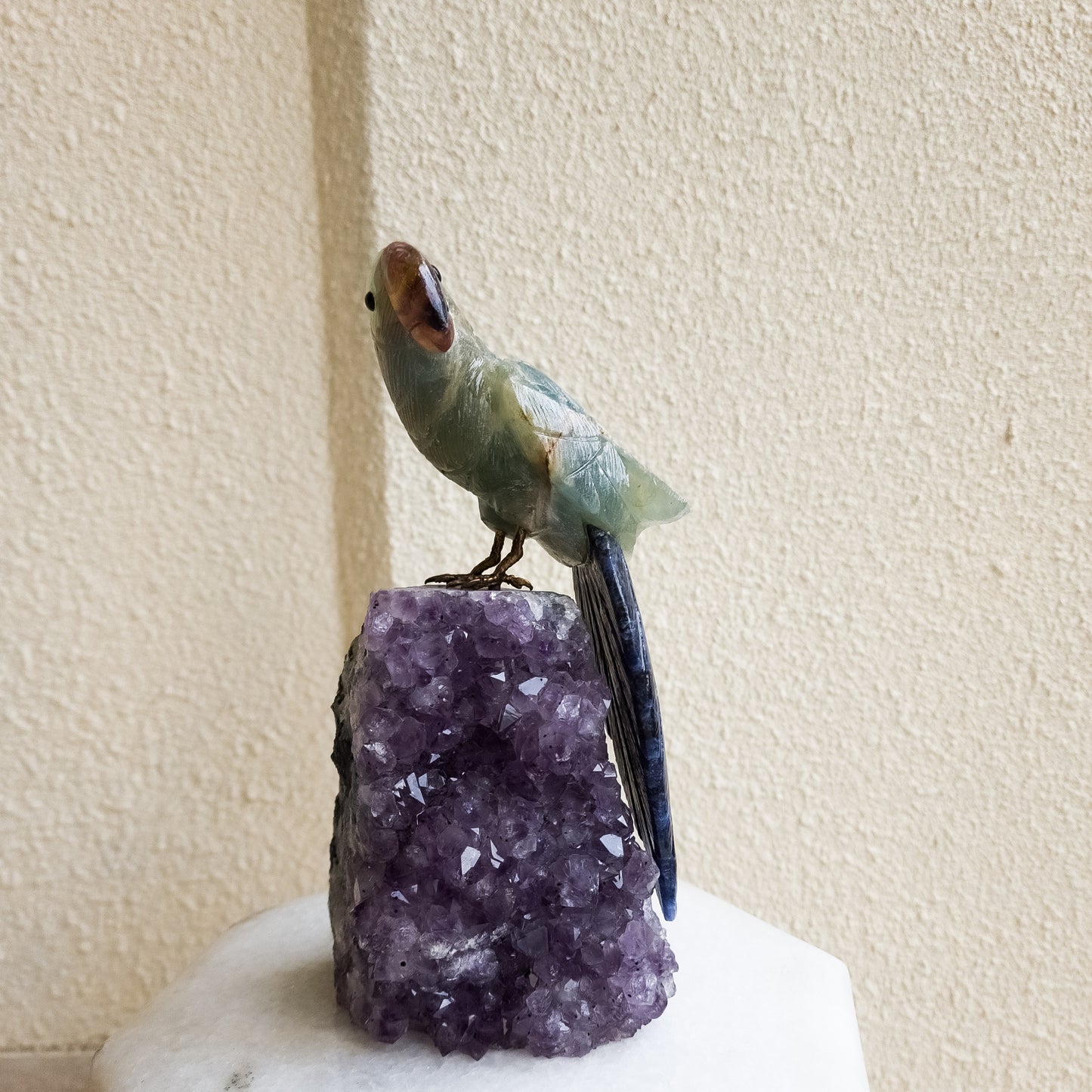 Aquamarine & Sodalite Carved Gemstone Bird