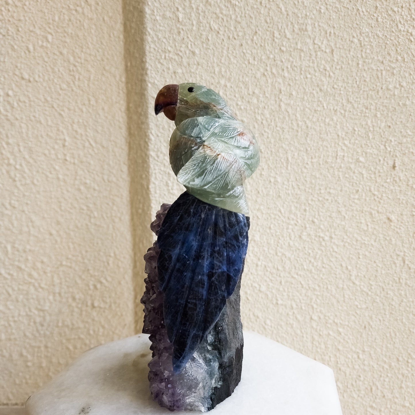 Aquamarine & Sodalite Carved Gemstone Bird