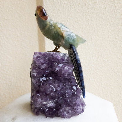 Aquamarine & Sodalite Carved Gemstone Bird