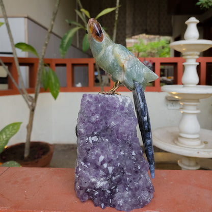 Aquamarine & Sodalite Carved Gemstone Bird