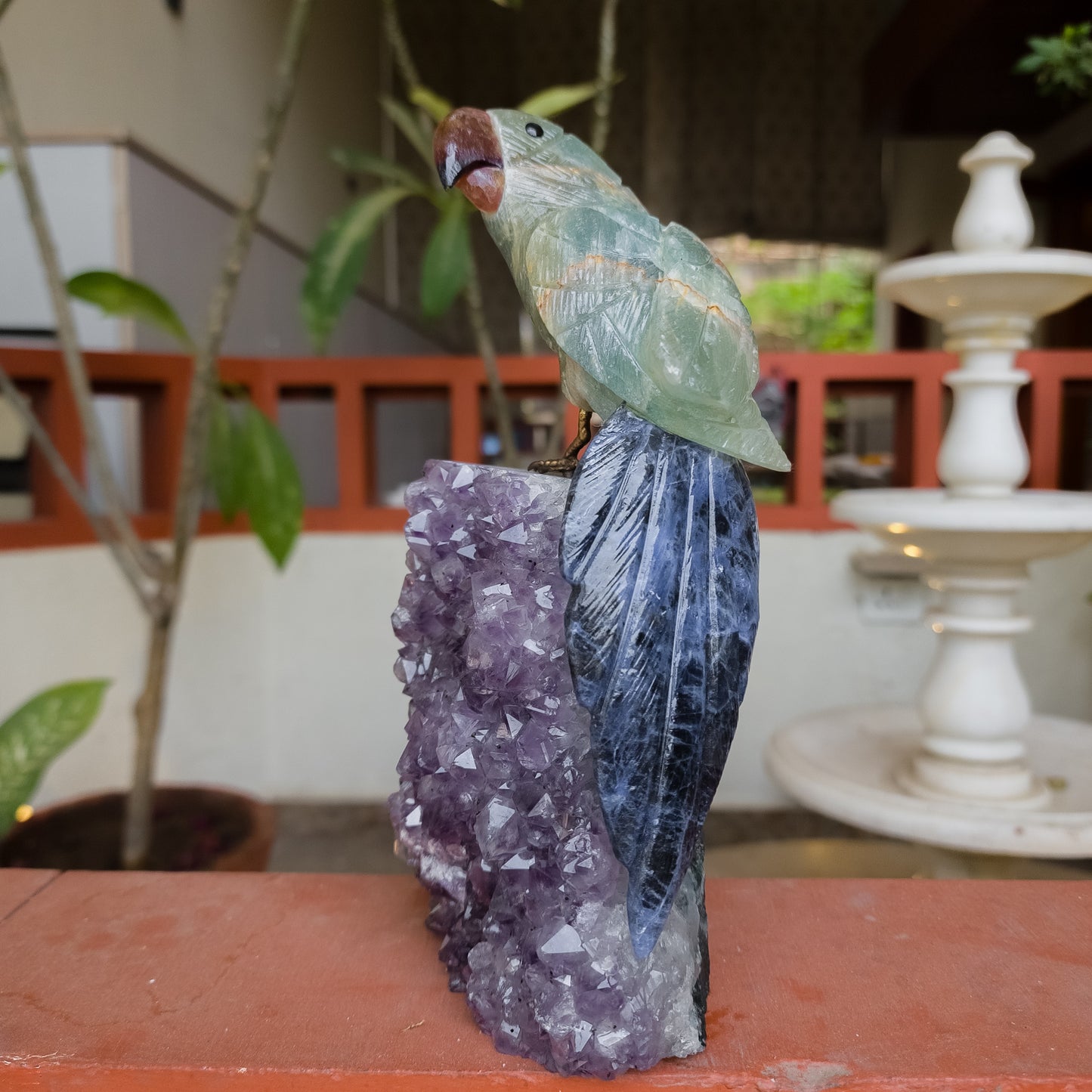 Aquamarine & Sodalite Carved Gemstone Bird